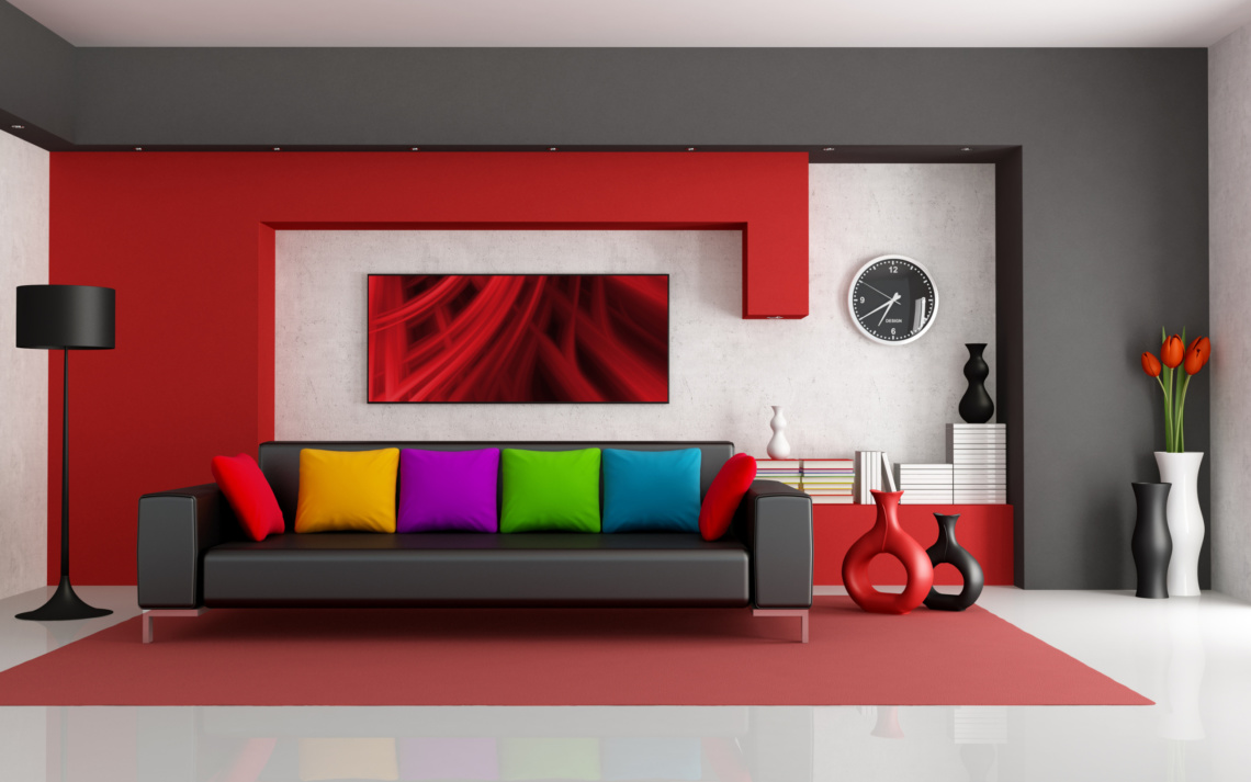 Red with Black Couch