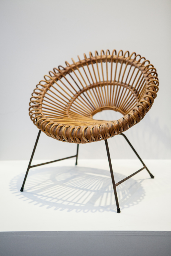 A vintage 1950's Italian Round Rattan Albini Chair 